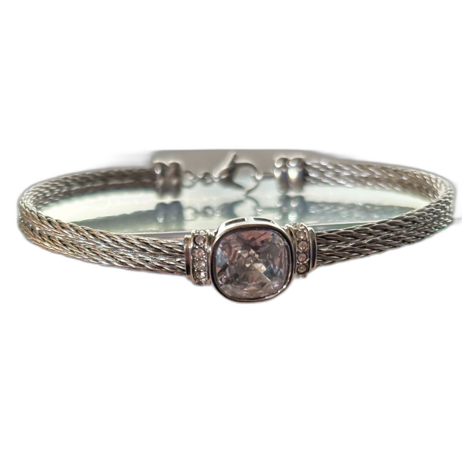 Jcm Stainless Steel Cubic Zirconia Silver Tone Cable Bracelet